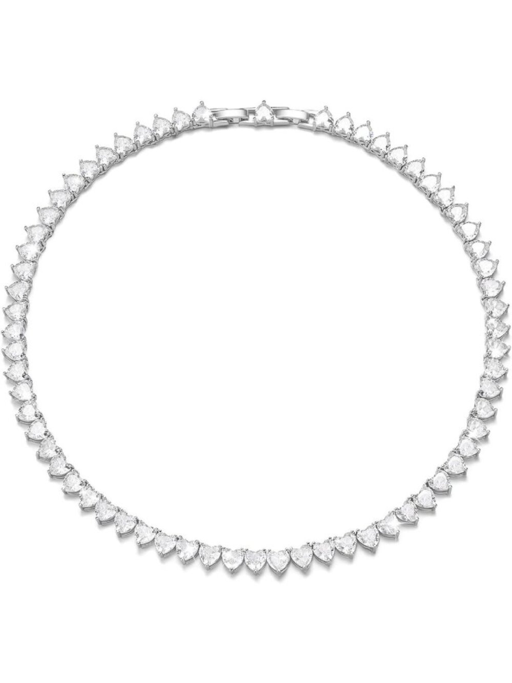 Elegant Heart Tennis Necklace for Women - Iced Out 18K White Gold Plated Choker